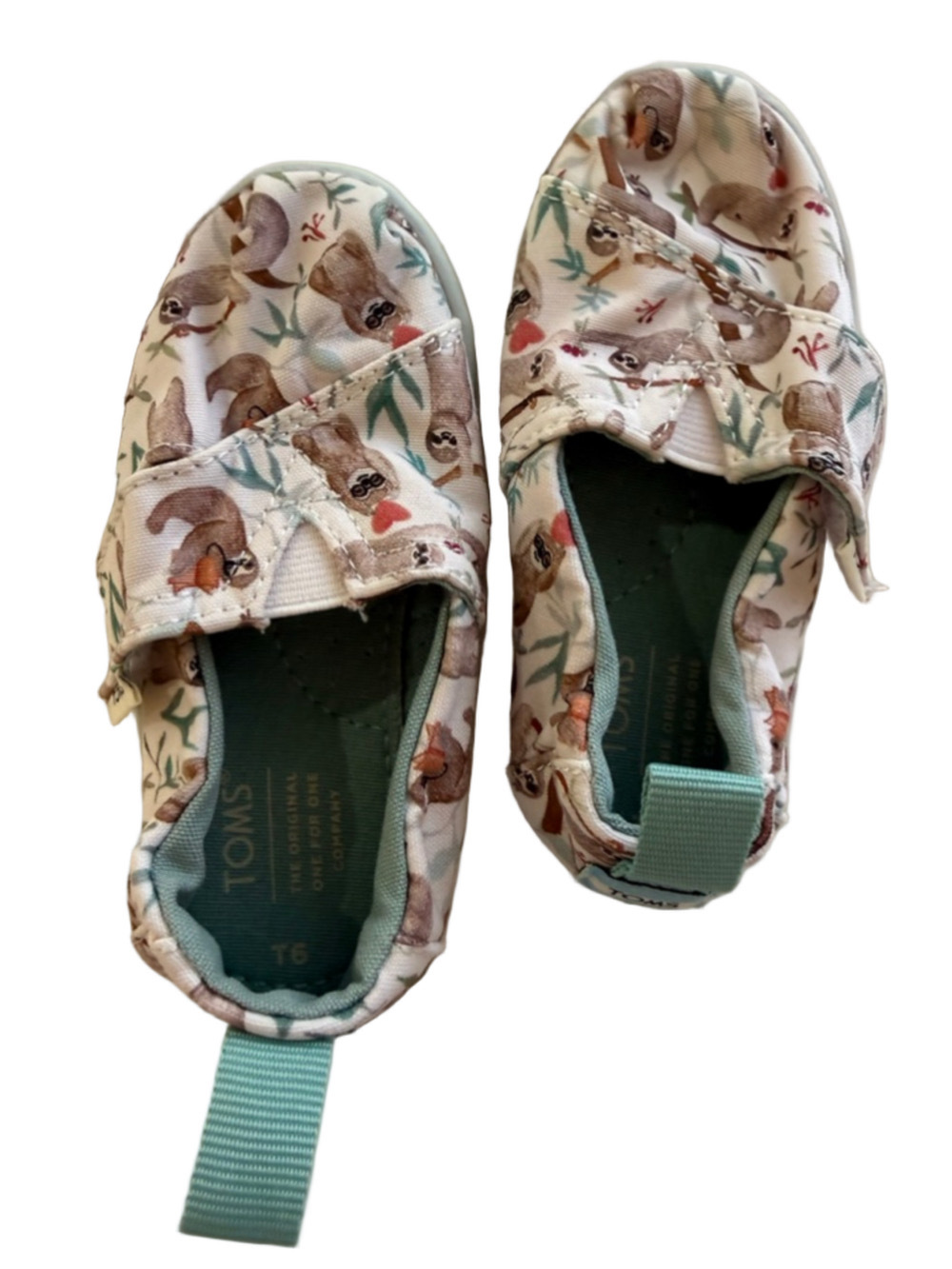 Baby TOMS Sloth Print Canvas Slip-On Shoes White Brown Size 6 - Picture 6 of 8